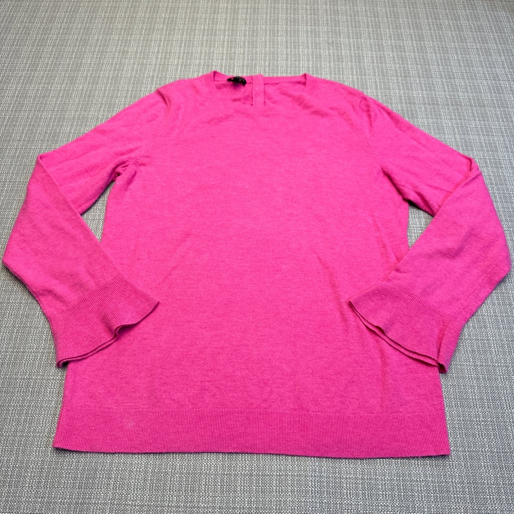 Talbots Sweater Medium Lambswool Blend Pink Ruffle Cuff Pullover Preppy Romantic